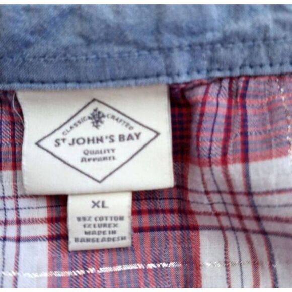 ST. JOHN'S BAY RED & WHITE PLAID BLOUSE SZ.XL EUC. - Picture 5 of 5